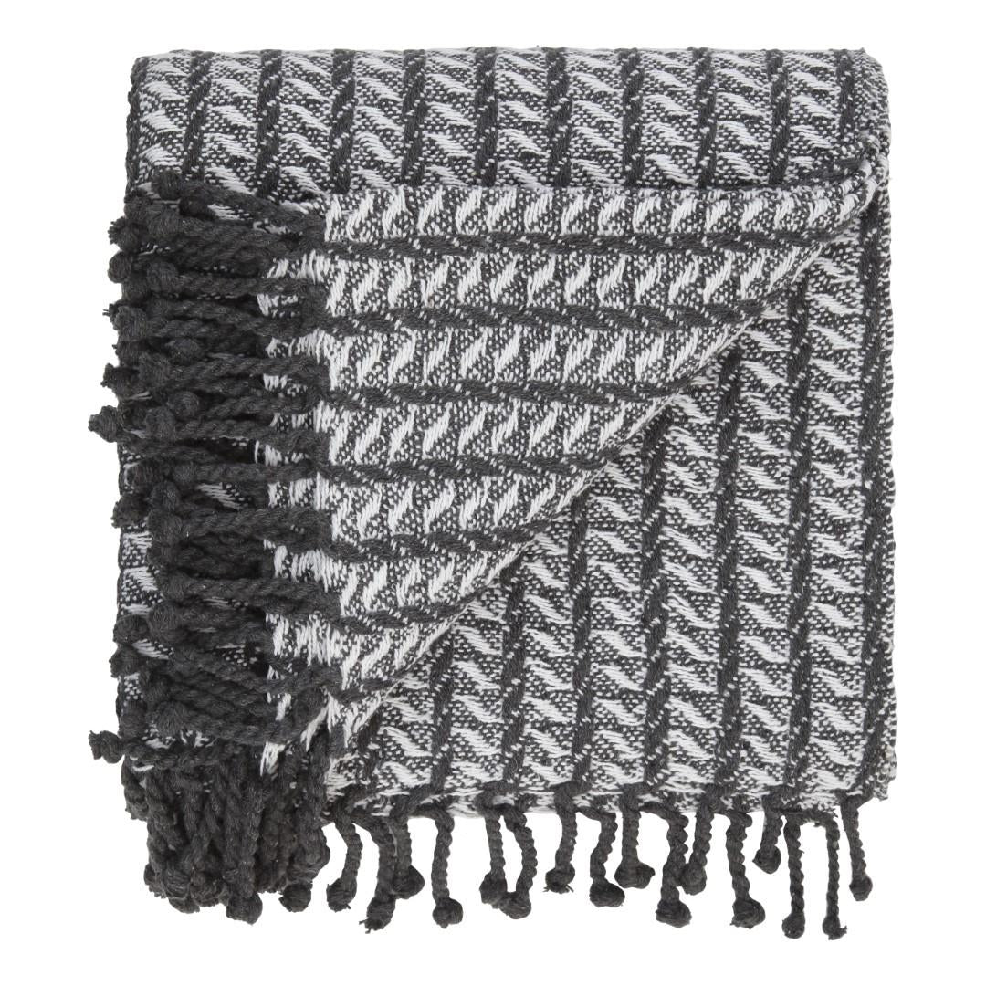 Pläd med fransar i 100% bomull – 135 x 200 cm.