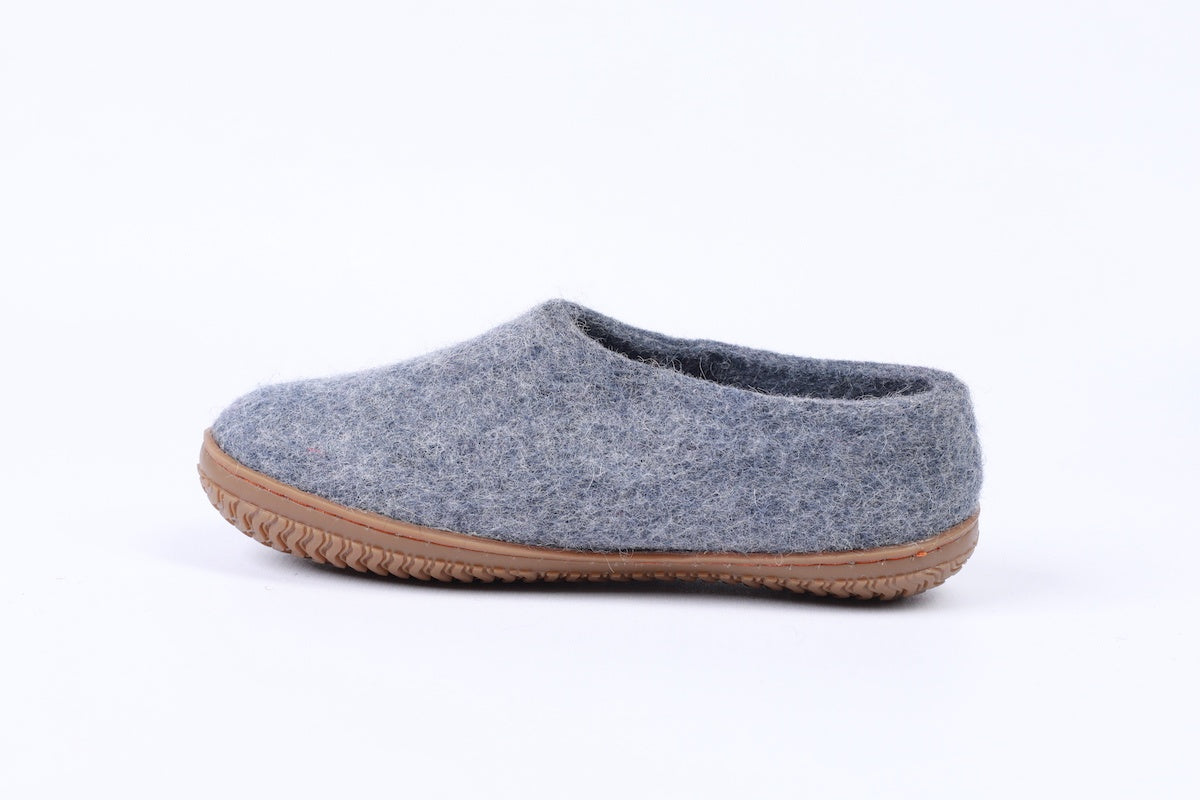 Ulltofflor (100% ren ull) - Modell Denim med gummisula