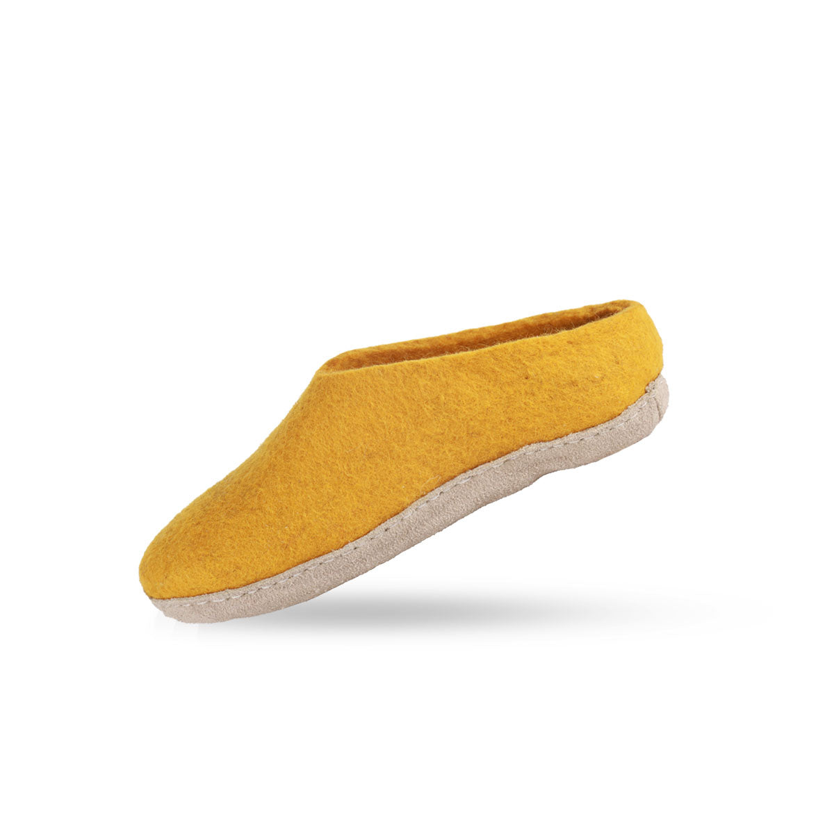 Ulltofflor (100% ren ull) - Modell Curry gul med mockasula