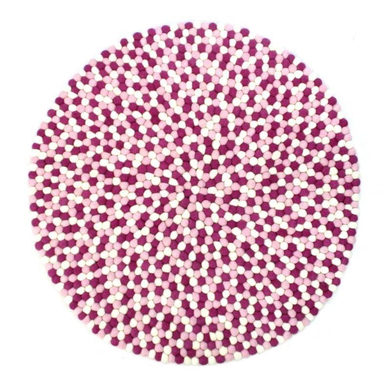 Bollmatta, handgjord i 100% ren ull - Rosa flerfärgad