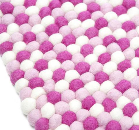 Bollmatta, handgjord i 100% ren ull - Rosa flerfärgad