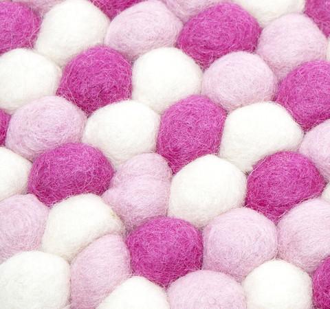 Bollmatta, handgjord i 100% ren ull - Rosa flerfärgad