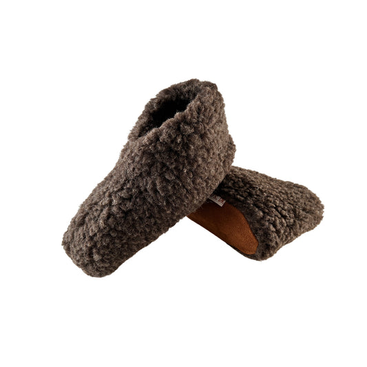 Fluffiga ulltofflor (100% ren ull) – Modell brun