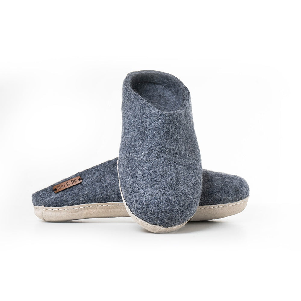 Ulltofflor (100% ren ull) - Modell Denim med mockasula