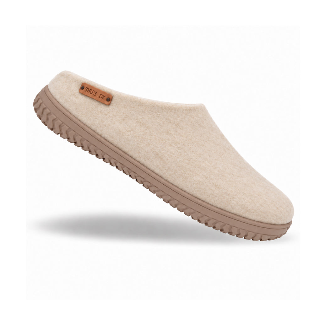 Ulltofflor (100% ren ull) - Modell Beige med gummisula