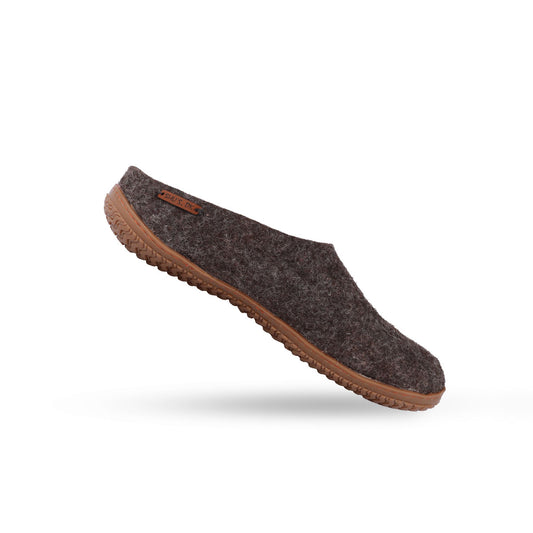 Ulltofflor (100% ren ull) - Modell Brun med gummisula