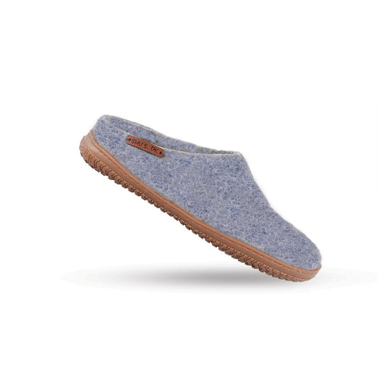 Ulltofflor (100% ren ull) - Modell Denim med gummisula