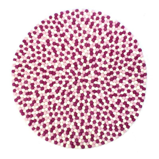 Bollmatta, handgjord i 100% ren ull - Rosa flerfärgad
