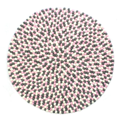 Bollmatta, handgjord i 100% ren ull - Rosa, grått och vitt