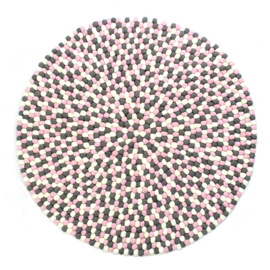 Bollmatta, handgjord i 100% ren ull - Rosa, grått och vitt