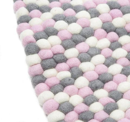Bollmatta, handgjord i 100% ren ull - Rosa, grått och vitt